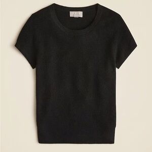 NEW J Crew Black Ribbed Featherweight Cashmere Short Sleeve T Shirt Academia